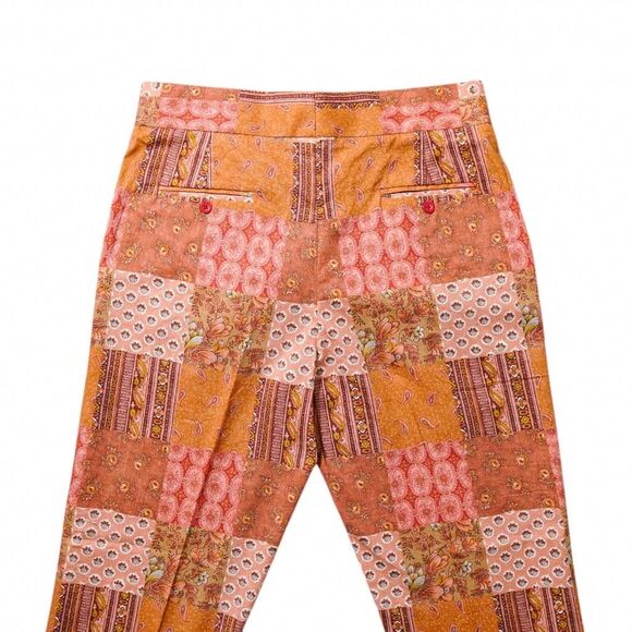 Mens 36 Gurkha Pants Orange Patchwork Floral Flat Front Straight Fit Trousers - Picture 6 of 8